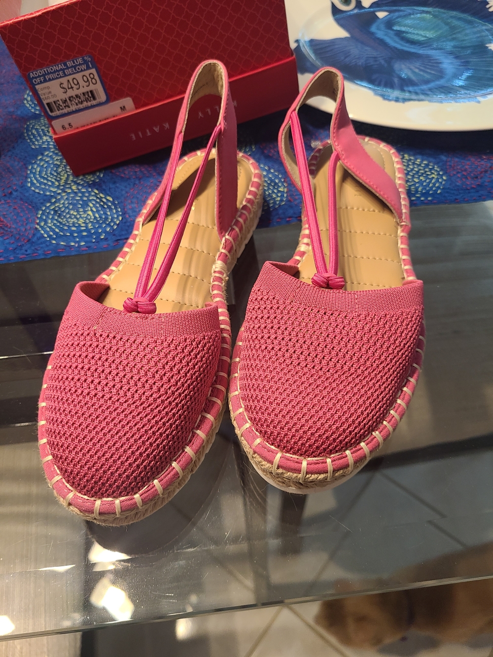 Kelly & Katie Pink Knit Slingback Espadrilles with Jute Trim